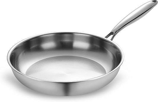 SuperCook 10 Inch Tri-Ply Clad Stainless Steel Frying Pan, Stainless Steel Fry Pan, Stainless Skillet, Non-Toxic, Multiclad, Induction Oven Compatible, Dishwasher Safe