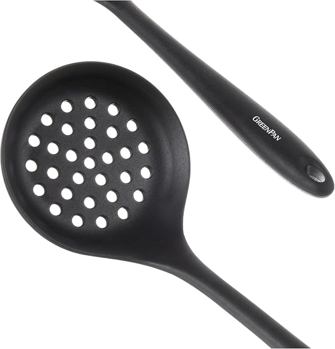 GreenPan 5 Piece Cooking Utensil Set, Flexible Nonstick Silicone, Stain-Free, Tongs, Turner, Spatula, Skimmer, and Slotted Spoon, Black - Image 10