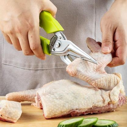 Multi Function Kitchen Garden Shears Spring-Loaded With Anti-Slip Handle & Safety Lock Cooking Scissors for Food Meat, Floral Trimming, Green - Image 2