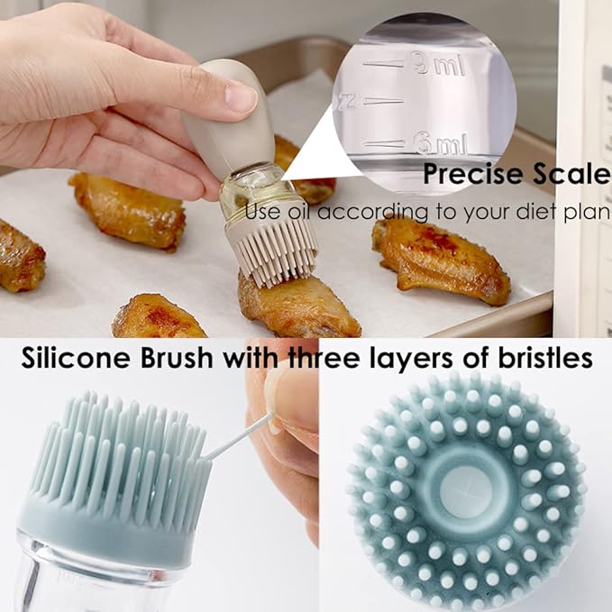 TINMIX Oil Dispenser with Brush - 2 Pack Glass Olive Oil Dispenser Bottle with Basting Brush for Cooking Frying Baking Kitchen 180ml, T-OB21 Blue - Image 3