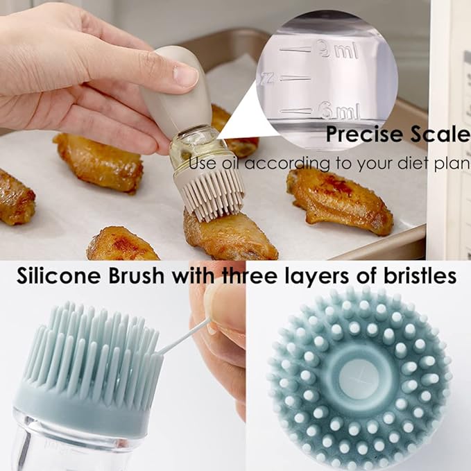 Oil Dispenser with Brush - 2 Pack Olive Oil Dispenser, 2 IN 1 Oil Dispensing Bottle with Basting Brush for Cooking Frying Baking Kitchen, T-OB21 Grey+Red - Image 4