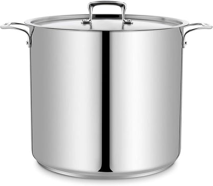 Stainless Steel Stockpot with Lid 24 Quart, Durable 18/8 Stainless Steel, Impact-Bonded Base for Even Heating, Riveted Handles, Oven & All Stove Compatible, Safe Up To 500°F (260°C) by Unknown