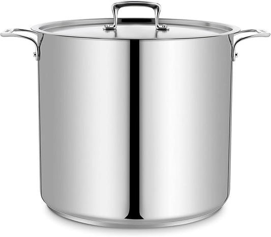 Stainless Steel Stockpot with Lid 24 Quart, Durable 18/8 Stainless Steel, Impact-Bonded Base for Even Heating, Riveted Handles, Oven & All Stove Compatible, Safe Up To 500°F (260°C) by Unknown