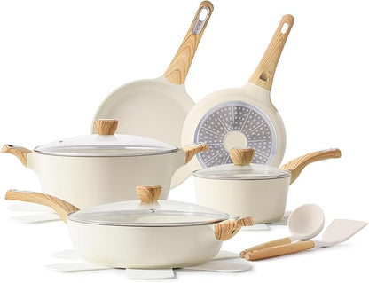 SENSARTE Ceramic Cookware Sets, Pots and Pans Set Non stick, 14 Piece Induction Cookware, Non toxic Healthy Non Stick Kitchen Cooking Set, with Frying Pans Set, PFAS PTFE PFOA PFOS Free by SENSARTE