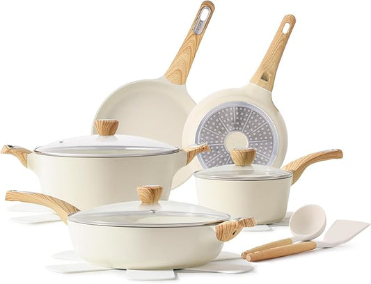 SENSARTE Ceramic Cookware Sets, Pots and Pans Set Non stick, 14 Piece Induction Cookware, Non toxic Healthy Non Stick Kitchen Cooking Set, with Frying Pans Set, PFAS PTFE PFOA PFOS Free by SENSARTE