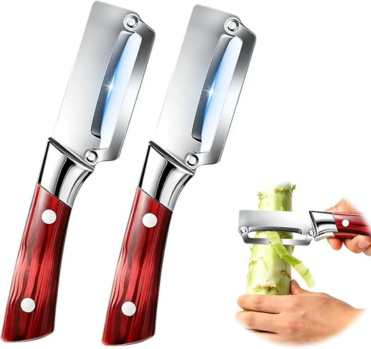 2 Pack Multi Functional Vegetable Peeler With Wooden Handle,Stainless Steel Blade Peeler Kitchen,Zero Snag Wooden Kitchen Tool,for Sugar Cane Potato Fruit Pineapple Pumpkin Carrot Veggie Peeler