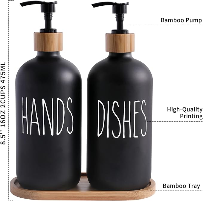 MOMEEMO Black Soap Dispenser Set, Contains Hand and Dish Soap Dispenser, Suitable for Kitchen Decor. (Black) - Image 7