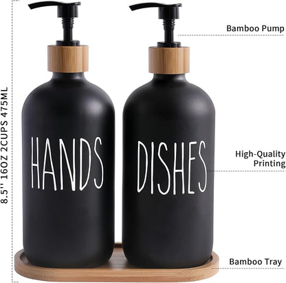 MOMEEMO Black Soap Dispenser Set, Contains Hand and Dish Soap Dispenser, Suitable for Kitchen Decor. (Black) - Image 7