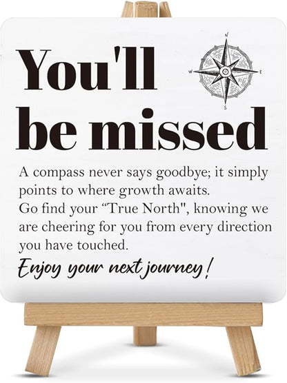 Farewell Gifts for Coworkers, Nautical Decor, Goodbye Going Away Gifts for Coworkers Women Men, You'll Be Missed Definition Compass Wood Sign with Easel Home Office Desk Shelf Table Decor by Unknown
