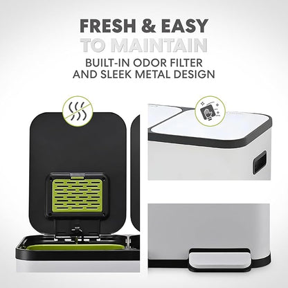 Simpli-Magic 60 Liter / 16 Gallon Rectangular Hands-Free Dual Compartment Recycling Kitchen Step Trash Can with Soft-Close Single Lid, Stainless Steel (30L x 30L Capacity) White - Image 5