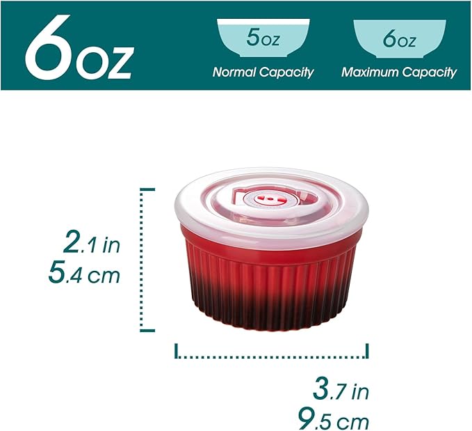 vancasso 6 oz Ramekins with Lid, Porcelain Creme Brulee Souffle Dishes, Red Pudding Custard Cups Ramiken for Baking, Dishwasher and Oven Safe, Set of 6 - Image 2