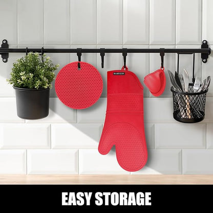 Rorecay 6pcs Oven Mitts and Pot Holders Sets for Kitchen, Extra Long Silicone Oven Gloves Heat Resistant 500 Degrees Non-Slip Potholders Hot Pads for Baking Cooking, Quilted Liner, Red - Image 9