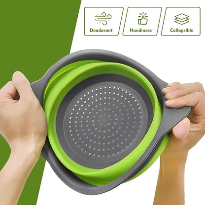 Silicone Colander Collapsible Strainers Set for Kitchen- 3 Pack (3Qt, 4Qt,5Qt) -Over Home Draining Basket, Food Vegetables & Fruits-Dishwasher Safe, BPA Free Space Saving Design (Green,Blue,Red) - Image 5