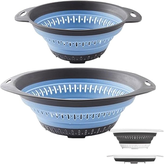 Collapsible Colander and Strainer,Silicone Strainer Colanders & Food Strainers,for Vegetable and Fruit, Kitchen Essentials (2, Blue, 1.3L+2.5L) by LogFaadCoi