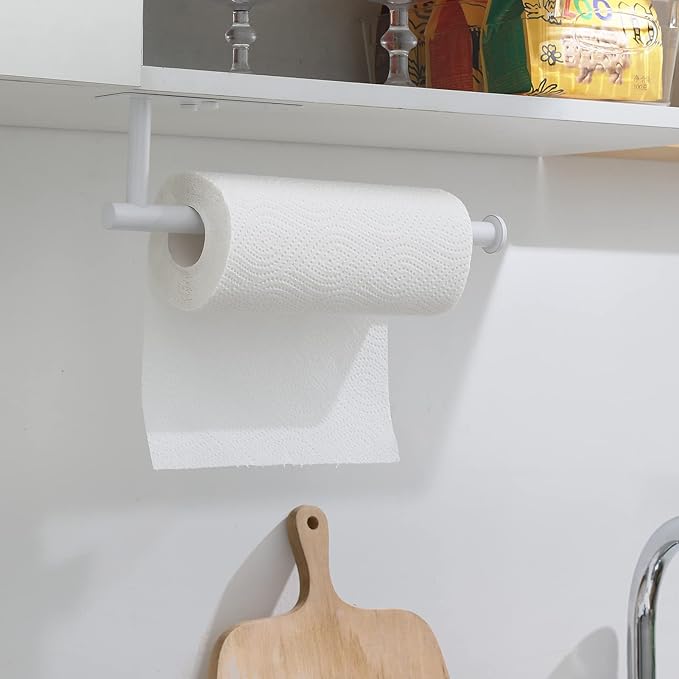 theaoo White Paper Towel Holder - Under Cabinet Paper Towel Holder for Kitchen, Adhesive Paper Towel Roll Rack for Bathroom Towel, Wall Mounted Matte Black Paper Towel Rack, SUS304 Stainless Steel - Image 8