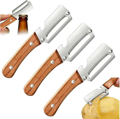 Premium Vegetable Peeler with Wooden Handle and Bottle Opener: 2-in-1 Stainless Steel Kitchen Tool for Fruit Apple Potato Pumpkin Papaya (3 PCS) by Unknown