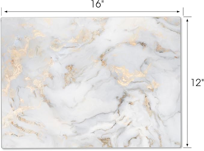 JAMBALAY Tempered Glass Cutting Board for Kitchen, 16"x12" Gold Glass Cutting Board with Design, Marble Chopping Board with Non Slip Feet, Heat & Scratch Resistant, Dishwasher Safe
