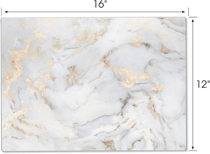 JAMBALAY Tempered Glass Cutting Board for Kitchen, 16"x12" Gold Glass Cutting Board with Design, Marble Chopping Board with Non Slip Feet, Heat & Scratch Resistant, Dishwasher Safe