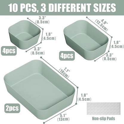 Plastic Drawer Organizers, 10 PCS Drawer Organizer Bins, Bathroom and Vanity Organizer Plastic Tray, Makeup organizer and storage for Makeup, Bedroom, Kitchen Gadgets Utensils and Office (Green) - Image 2