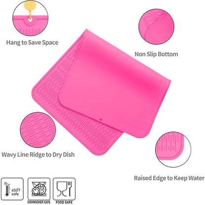 MicoYang Silicone Dish Drying Mat for Multiple Usage,Easy clean,Eco-friendly,Heat-resistant Silicone Mat for Kitchen Counter or Sink,Refrigerator or Drawer Liner Rose 4XL 32 inches x 18 inches - Image 3