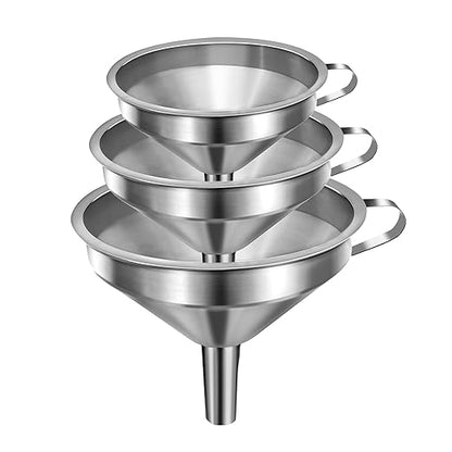 Small Funnels for Filling Bottles, Stainless Steel Small Kitchen Funnel Set of 3, Food Grade Mini Funnels for Kitchen Use Filling Bottles Liquor Flask Tiny Spice Cooking Powder Water 3in&2.2in&1.8in by Yokudo