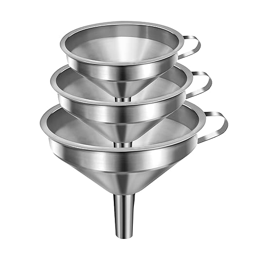 Small Funnels for Filling Bottles, Stainless Steel Small Kitchen Funnel Set of 3, Food Grade Mini Funnels for Kitchen Use Filling Bottles Liquor Flask Tiny Spice Cooking Powder Water 3in&2.2in&1.8in by Yokudo