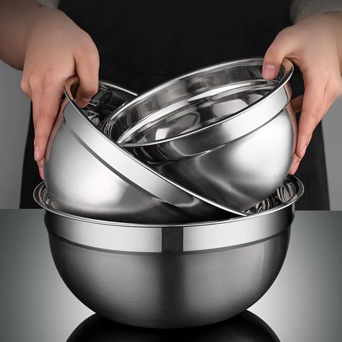 MIKULA Mixing Bowls Set, 22PCS Large Stainless Steel Mixing Bowl with Lids Set, Large Nesting Bowls 7/6/4.5/3.5/2.5QT, Measuring Cups and Spoons Baking Storage Metal Bowl for Kitchen Prep Supplies - Image 7