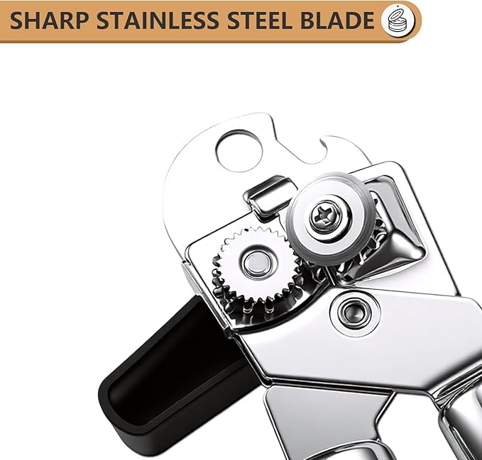 Can Opener Manual Heavy Duty - Hand Held Strong Can Openers for Seniors with Oversized Turn Knob, Soft Grip Sharp Blade, Solid Steel Hand Manual Can Open for Kitchen & Camping