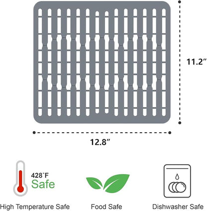 GSlife Expandable Dish Drying Rack for Large Sink- Stainless Steel Over the Sink Dish Drainer with Silicone Sink Protector and Locking Knob for Kitchen, 12.8" W x 13.4"-20.5" L, Silver