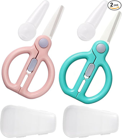 Ceramic Baby Food Scissors Kids with Travel Case, Toddler Scissors with Safety Lock, Ideal for Pizza, Meats, Noodles, Vegetables, and Fruits (C/D)