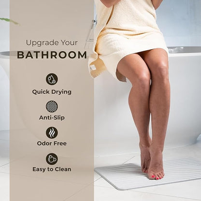 TOSORO - Stone Bath Mat Diatomaceous Earth Shower Mat Non-Slip Super Absorbent Diatomite Stone Bath Mats for Bathroom Floor Quick Drying Natural Easy to Clean (23.5 x 15) - Grey
