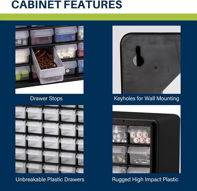 Akro-Mils 64-Drawer Plastic Storage Cabinet, 20-Inch W x 6-Inch D x 16-Inch H | Black | Model 10164 | Garage Organization - Image 4