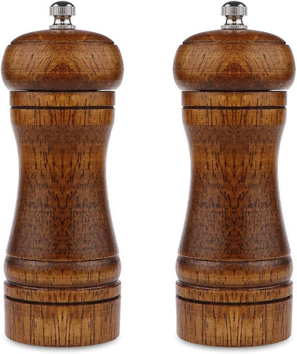 Pepper Mill - 5 inch Pepper Grinder Pepper Grinder Refillable Oak Salt and Pepper Grinder Set Sea Salt Grinder Ceramic Pepper Mill Grinder Adjustable Coarse to Fine pepper Grinder Mill (2Pack)