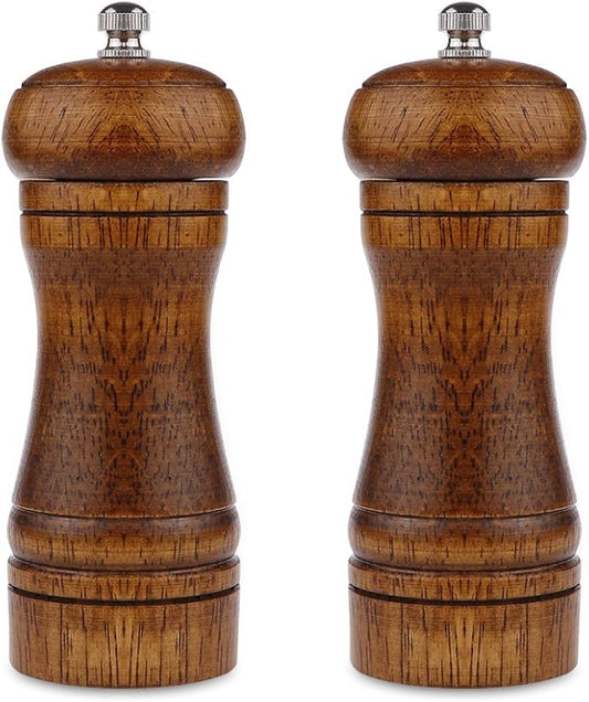 Pepper Mill - 5 inch Pepper Grinder Pepper Grinder Refillable Oak Salt and Pepper Grinder Set Sea Salt Grinder Ceramic Pepper Mill Grinder Adjustable Coarse to Fine pepper Grinder Mill (2Pack)