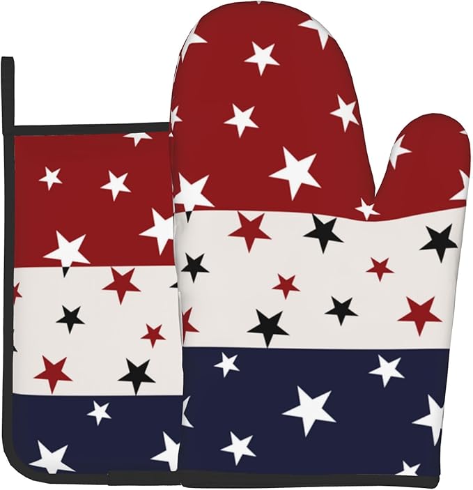 Red White and Blue Oven Mitts and Pot Holders Sets Patriotic American Flag StripedKitchen Mitts 4th of July Hot Pads for Cooking BBQ Baking Grilling by DZGlobal