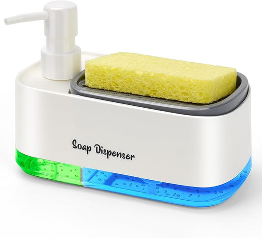 Hand and Dish Soap Dispenser Set for Kitchen, Dual Soap Dispenser with Sponge Holder, 3-in-1 Countertop Soap Pump Dispenser for Kitchen Sink, Useful Kitchen Gadgets - White by Bestseek