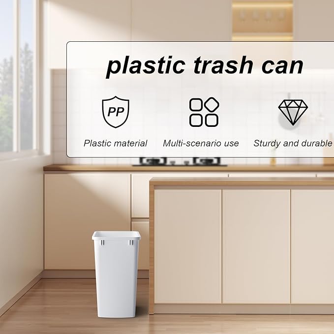 ROOMTEC 35QT Kitchen Trash Can, Sturdy and Lightweight Slim Trash Can, Trash Cans for Kitchen, Workspace, Bathroom, Office, Easy to Clean, 2-Pack, White