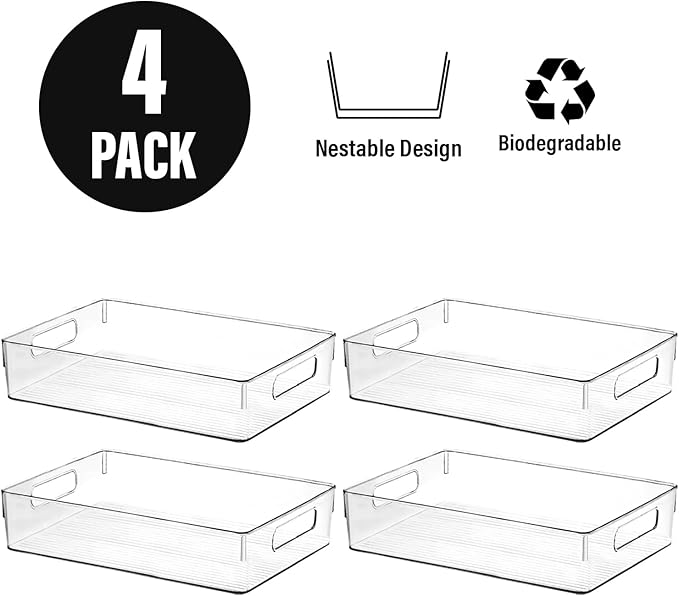 Clear Plastic Storage Bins, Pantry Organizers and Storage, Kitchen Organization and Storage Containers Bins for Organizing, Fridge, Freezer, Bathroom, Pantries, Medicine Cabinet Organizer Bin - Image 4