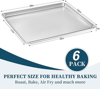 Full Size Commercial Quality Baking Sheet Pan, Bastwe Aluminum Cookie Tray Pan for Oven, Freezer, Bakery, Hotel Restaurant, Thick Steel Rim Prevents Warping (6 Pack, 26 x 18 Inch) - Image 6