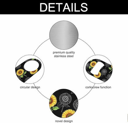 Sunflowers Stainless Steel Bottle Opener Vibrant Yellow Watercolor Flower Vintage Style Floral Black Flat Beer Bottle Opener Keychain for Home Kitchen Bar Restaurant Party Birthday Gift
