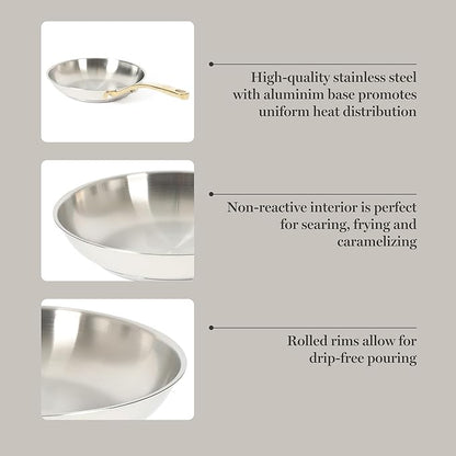 Martha Stewart Castelle 8-Inch Stainless Steel Frying Pan with Gold-Tone Handle – Tri-Ply Encapsulated Bottom, Oven Safe & Induction Safe Skillet for Searing and Sautéing - Image 4