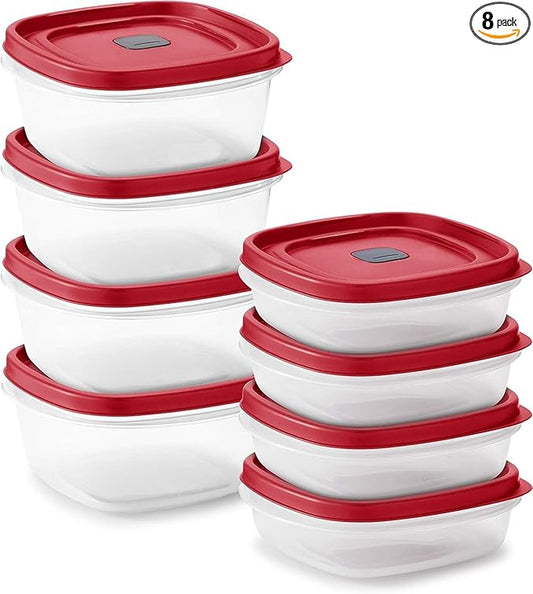 Tribello 16-Piece BPA-Free Plastic Food Storage Set, Red Vented Lids - Microwave, Dishwasher Safe: Perfect for Meal Prep, Leftovers, and Kitchen Organization