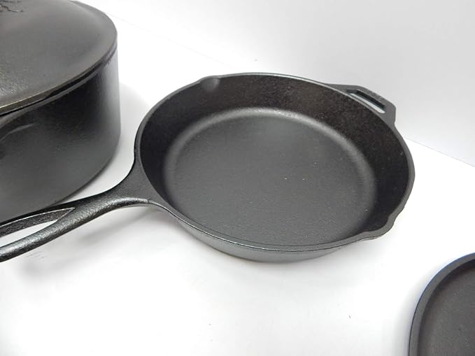 Lodge Cast Iron Set - 4-Piece Set - Pre-Seasoned Kitchen Set - Skillet, Griddle & Dutch Oven Included - PFAS-Free Non-Toxic Cookware - Image 3