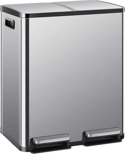DUMOS Kitchen Trash Can, 2×8-Gallon Garbage Can with Lid, Stainless Steel Trash Bin with 2 Removable Inner Buckets, Soft-Close Foot Pedal, Fingerprint-Resistant for Kitchen Home Office by DumosLifestyle
