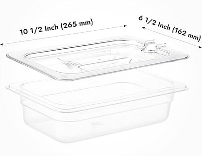 CURTA 6 Pack NSF Notched Food Pan Cover, 1/4 Size Clear Polycarbonate Lid with Handle for Commercial Food Pan, Dishwasher & Freezer Safe Plastic Clear