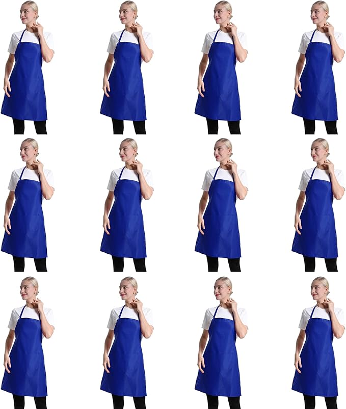 12 Pcs Bib Blue Aprons for Women Men Unisex Adult with 2 Front Pockets, Chef Kitchen Server Grill Restaurant Cooking Baking Painting Waterproof Aprons Bulk (Blue, 12)… by TSDSTORY