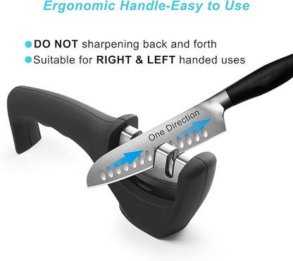 Elite Kitchen Knife Sharpener with 3 Stages, Professional Manual Blade Sharpening System, Ceramic Stone, Tungsten Carbide Plates, Diamond rods, Ergonomic Handle, Non-Slip Base,Stylish Black - Image 3