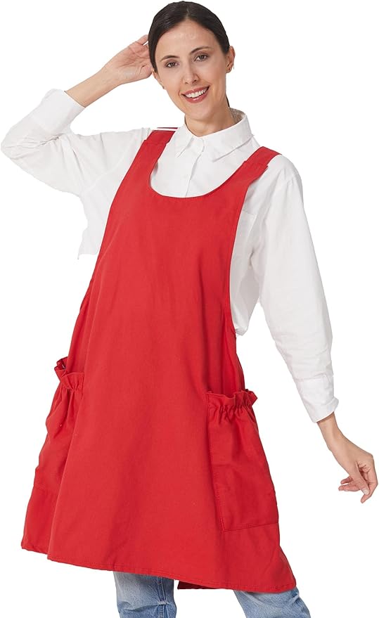 Cozy Adjustable Cross Back Aprons for Women with Pockets Cotton Linen Cooking Kitchen Baking