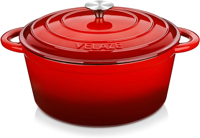 Velaze 7.5 QT Dutch Oven Pot with Lid, Enameled Cast Iron Dutch Oven with Dual Handles for Sourdough Bread Baking, Cooking, Non-stick Enamel Coated Cookware (RED) by Velaze