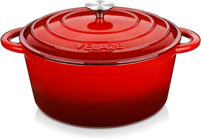 Velaze 7.5 QT Dutch Oven Pot with Lid, Enameled Cast Iron Dutch Oven with Dual Handles for Sourdough Bread Baking, Cooking, Non-stick Enamel Coated Cookware (RED) by Velaze